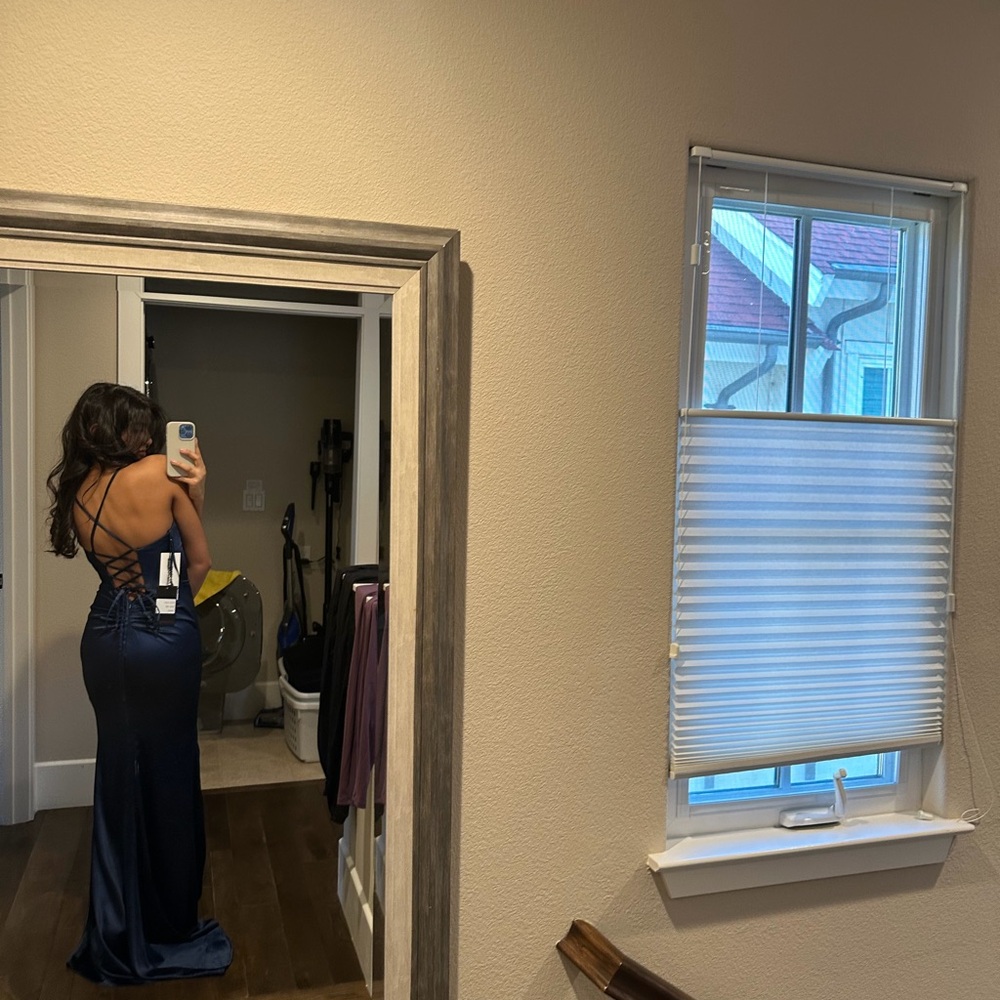 La Femme Navy Blue Prom Dress - Picture 3 of 10